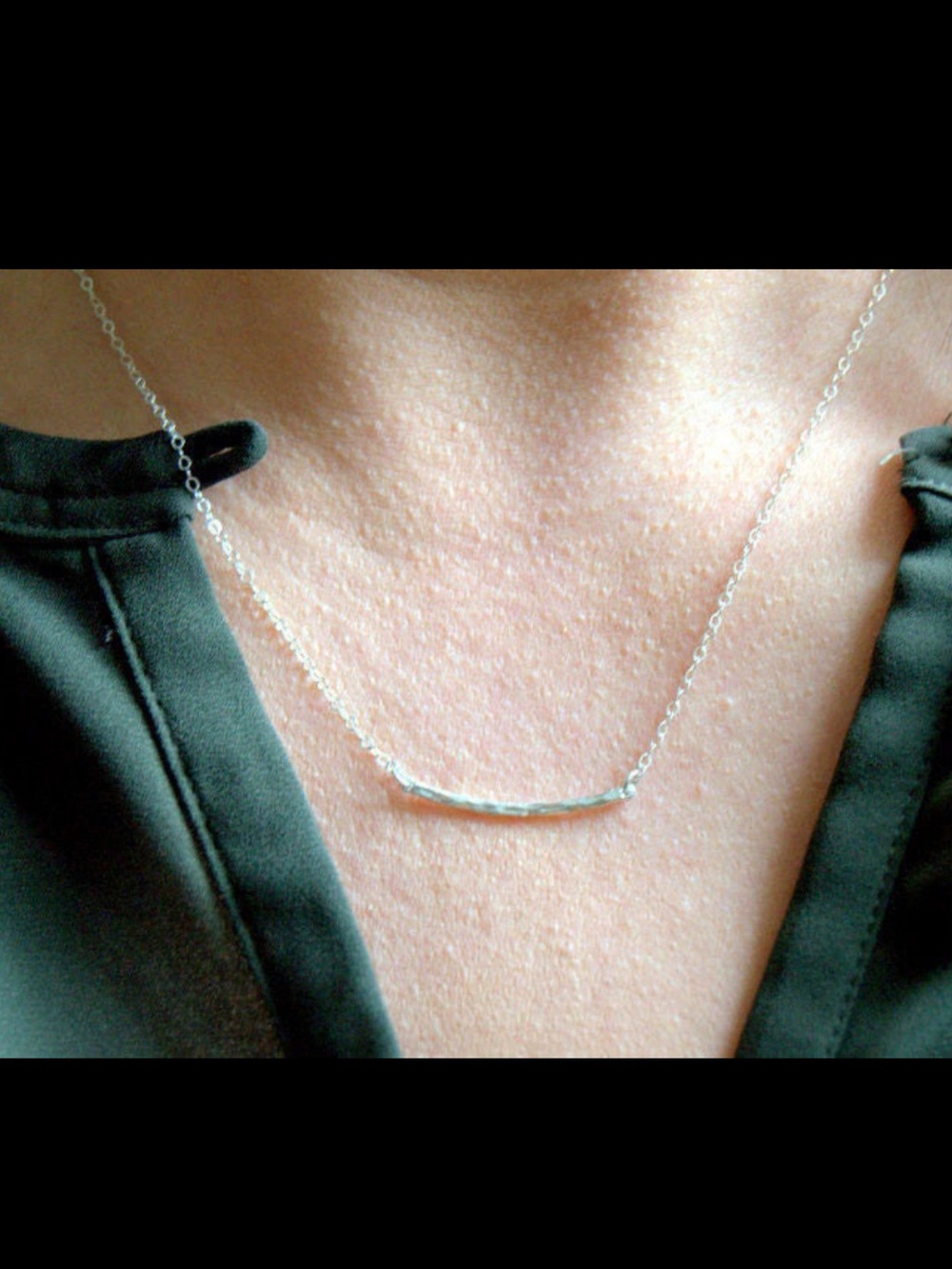 Sterling Silver Hammered Bar Pendant Necklace - Elegant Minimalist Jewelry